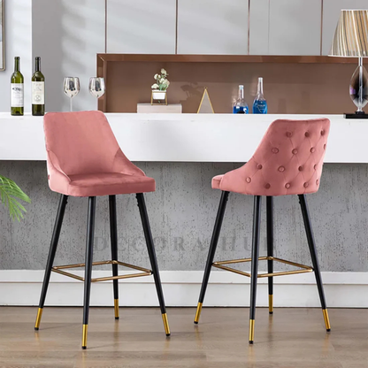 The Sovereign Wingback Stool in Pink Colour – Pink Velvet Wingback Stool by DecoraHub