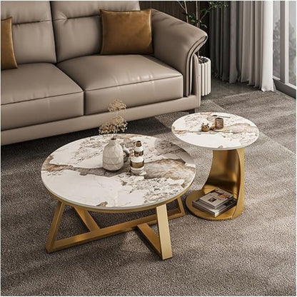Vintage Luxurious Round Coffee Table – marble top on gold base coffee table by DecoraHub, view 2