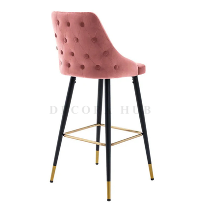 The Sovereign Wingback Stool in Pink Colour – Pink Velvet Wingback Stool by DecoraHub