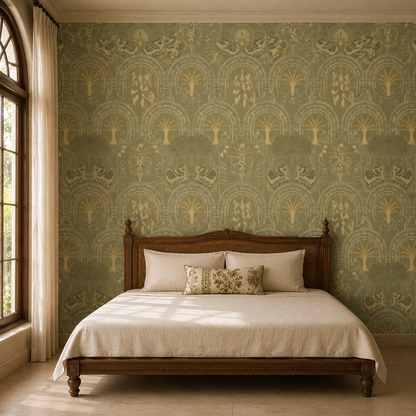 Sage Gold Rajasthani Elephant Wallpaper
