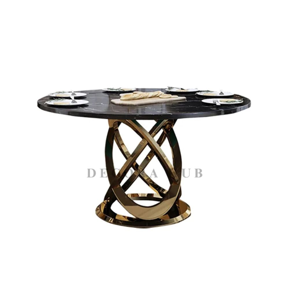 Round Marble Top With Unique Design Base Dining Table