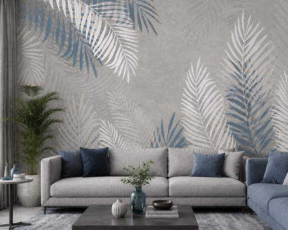 Concrete Grey Palm Frond Mural Wallpaper