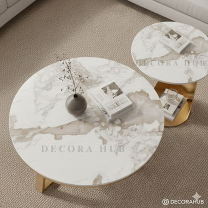Vintage Luxurious Round Coffee Table – marble top on gold base coffee table by DecoraHub, view 3