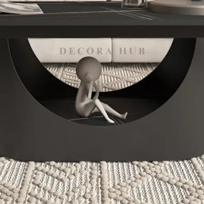 Black Luxurious Oval Shape Centre Table – white marble top on black base centre table by DecoraHub, view 4