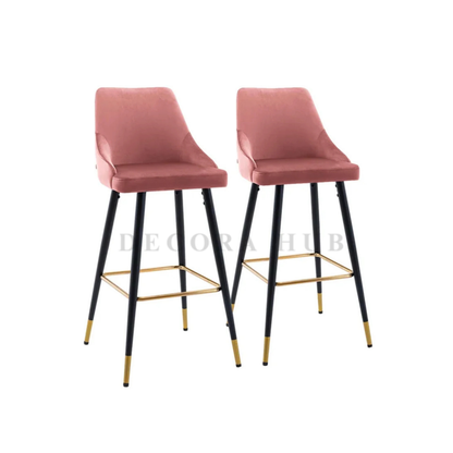 The Sovereign Wingback Stool in Pink Colour – Pink Velvet Wingback Stool by DecoraHub