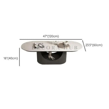 Black Luxurious Oval Shape Centre Table – white marble top on black base centre table by DecoraHub, view 5