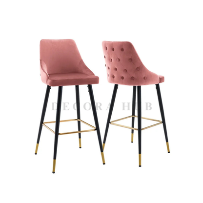 The Sovereign Wingback Stool in Pink Colour – Pink Velvet Wingback Stool by DecoraHub