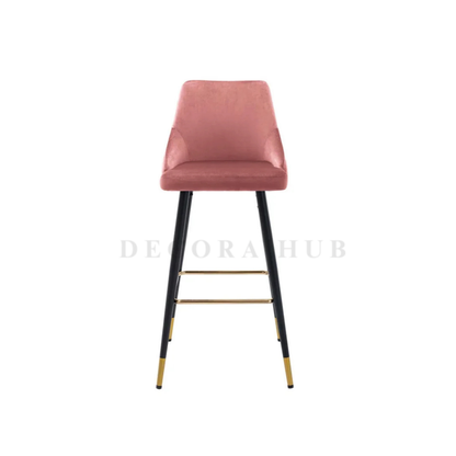 The Sovereign Wingback Stool in Pink Colour – Pink Velvet Wingback Stool by DecoraHub