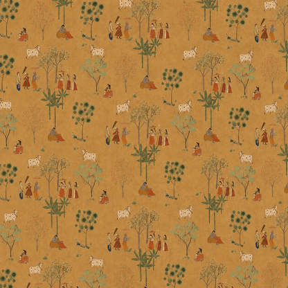 Mustard Gold Pastoral Folk Tales Wallpaper