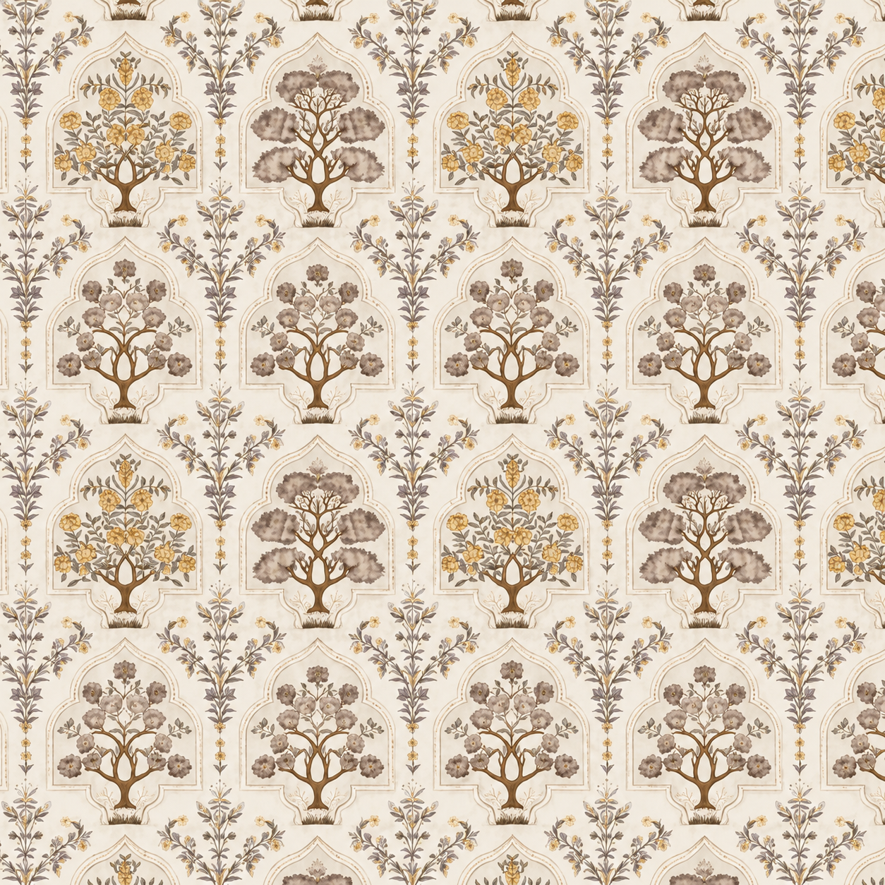 Taupe & Mustard Mughal Tree Wallpaper