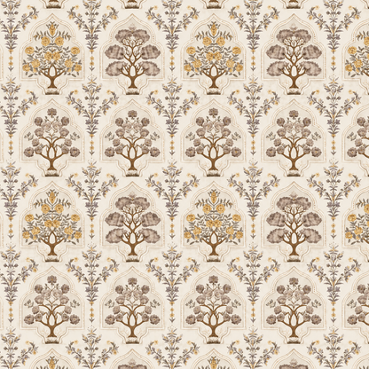 Taupe & Mustard Mughal Tree Wallpaper