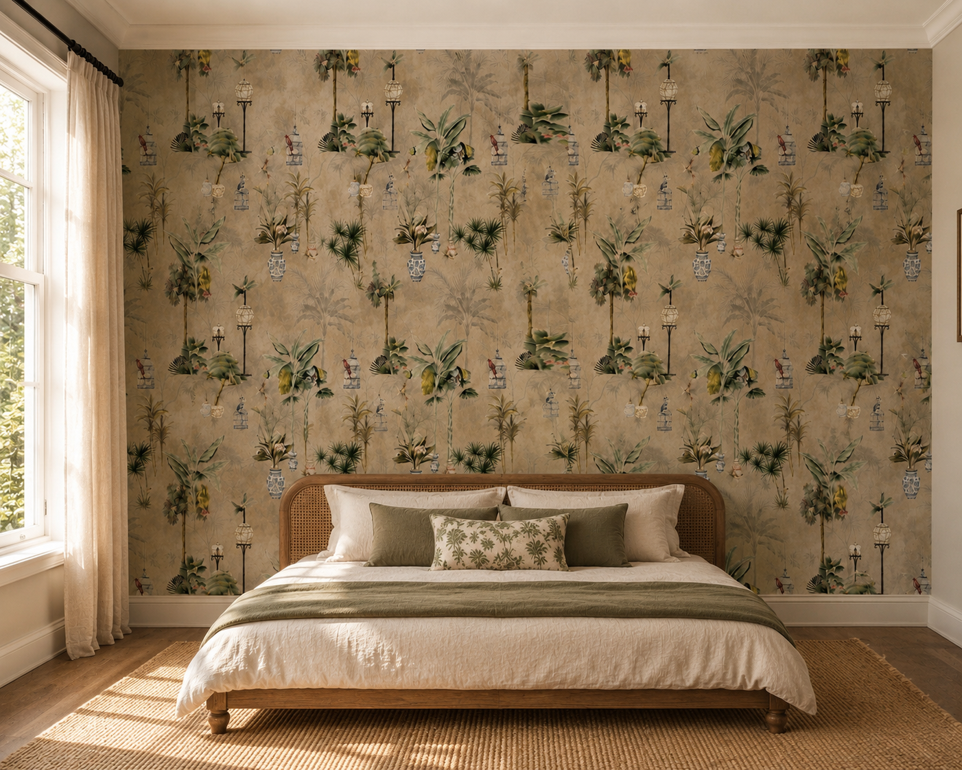 Antique Taupe Potted Palm Chinoiserie Wallpaper