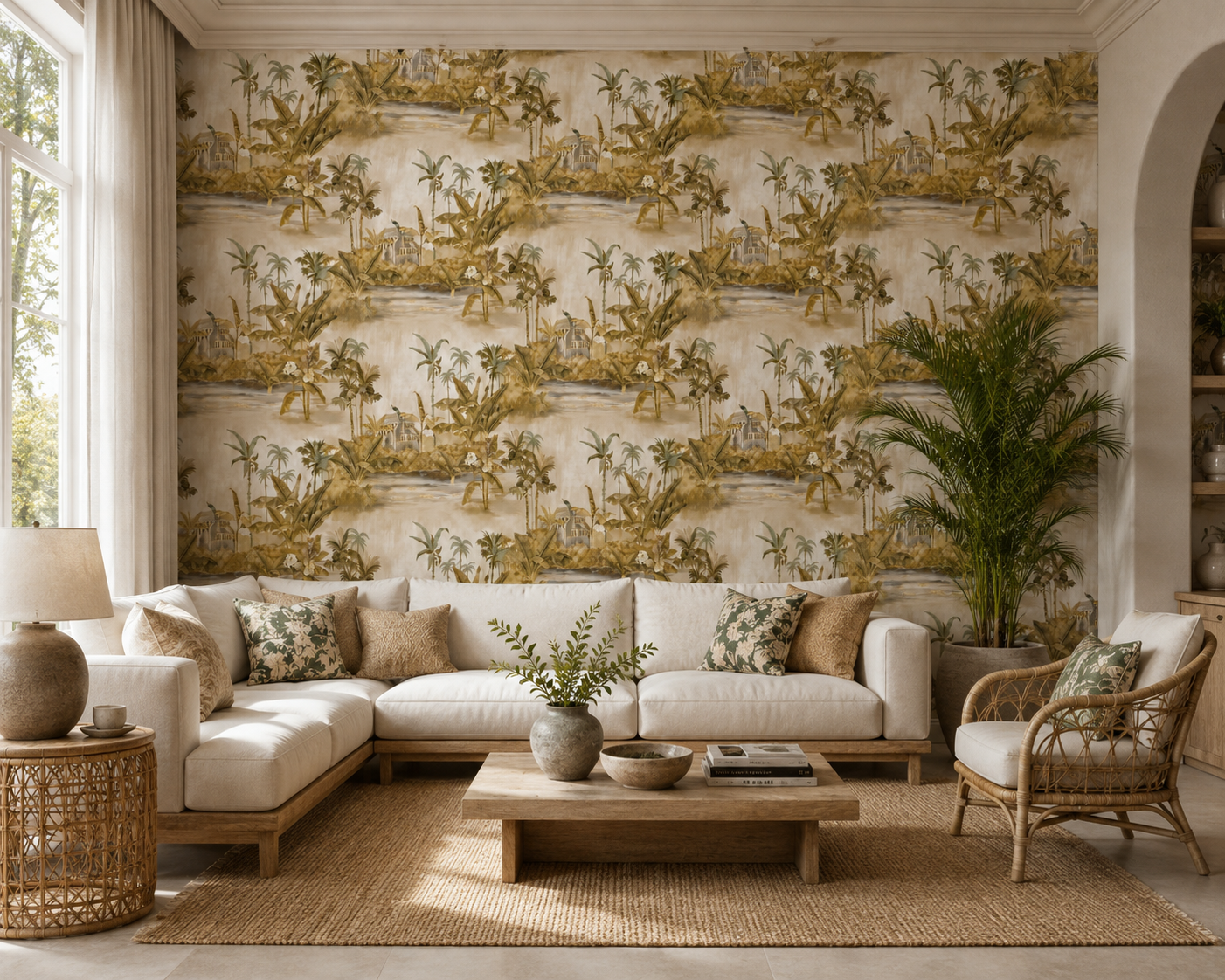 Golden Olive Tropical Lagoon Wallpaper
