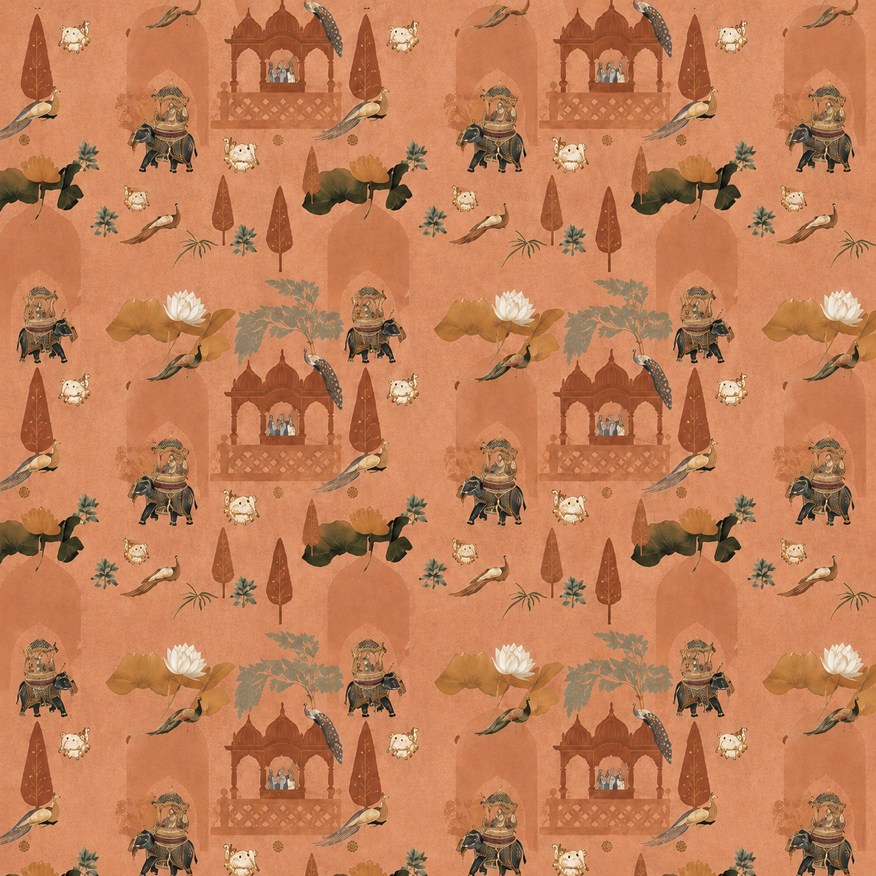 Terracotta Royal Procession Wallpaper