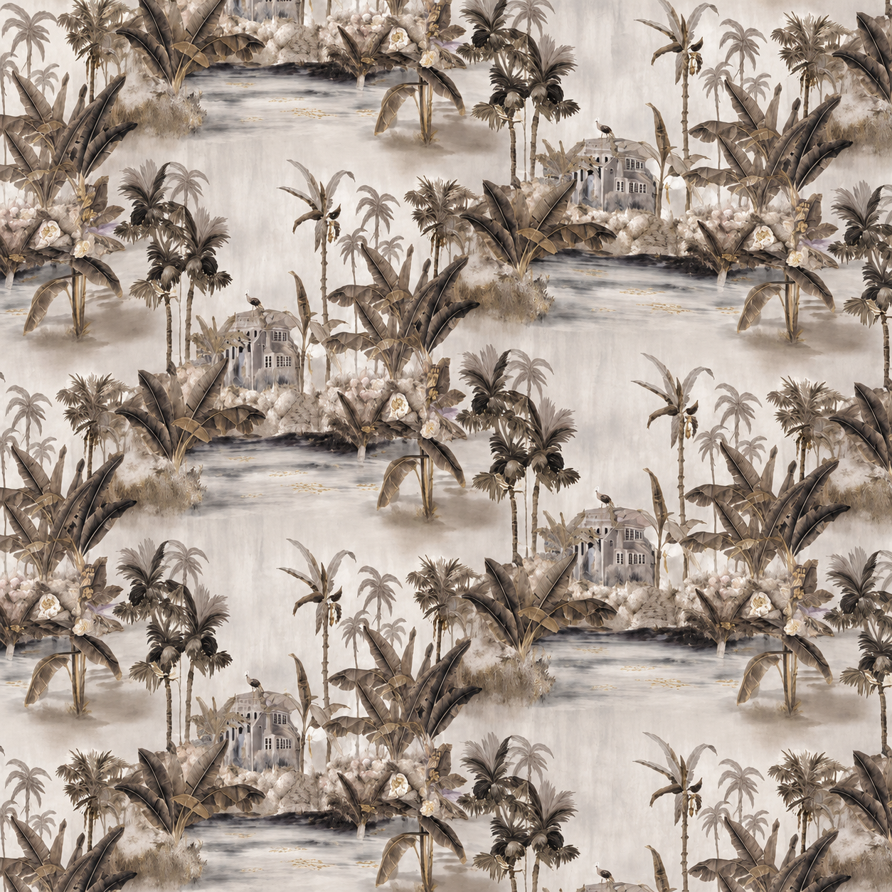 Charcoal Tropical Lagoon Scenic Wallpaper