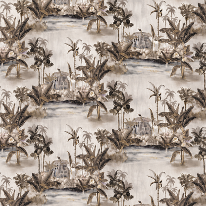 Charcoal Tropical Lagoon Scenic Wallpaper