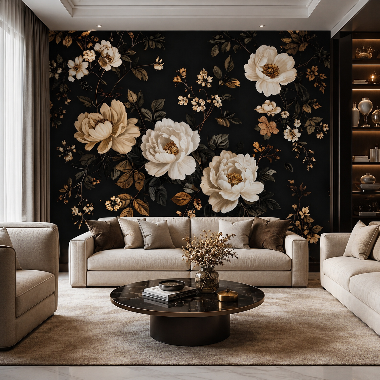 Black Peony Botanical Wallpaper