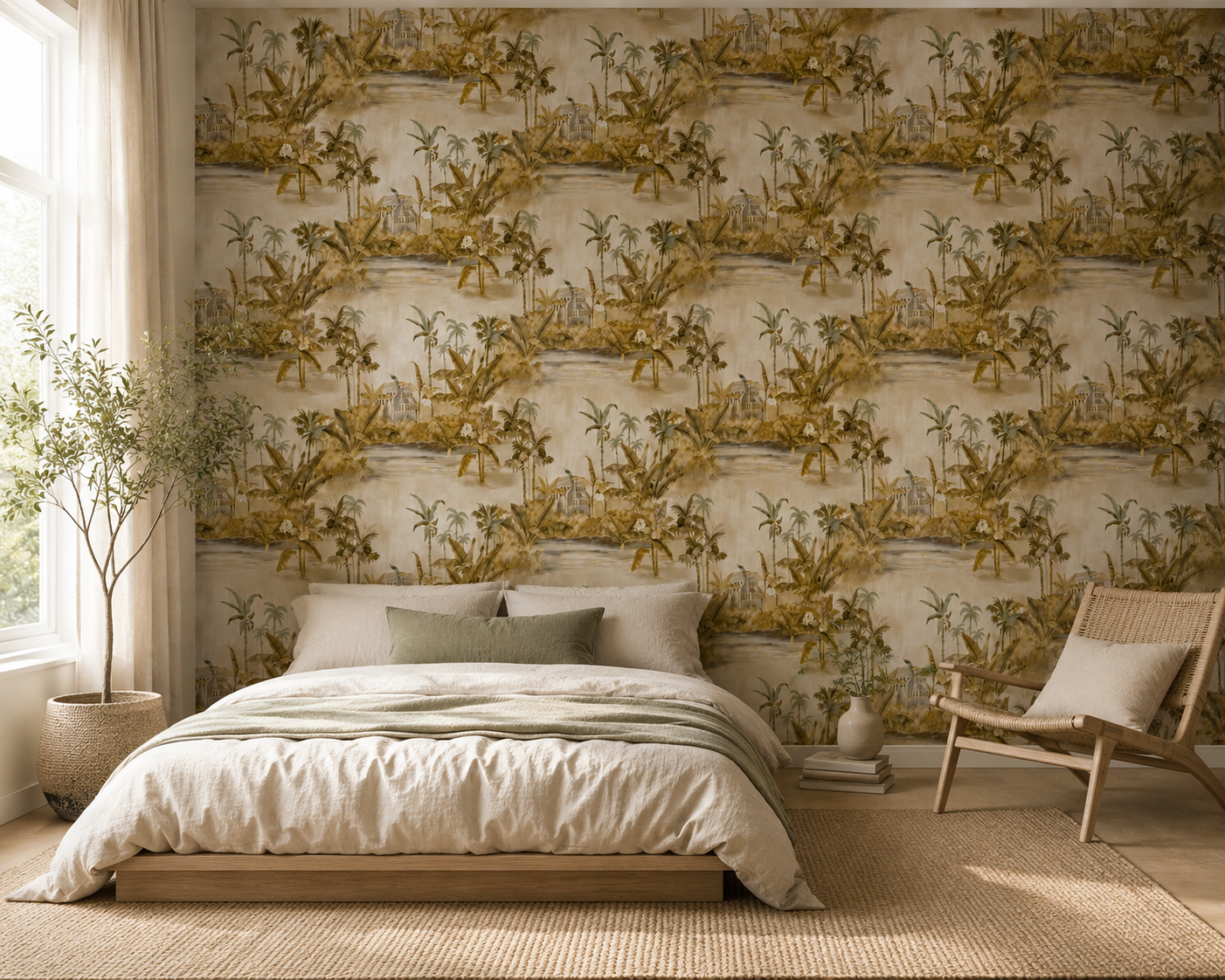 Golden Olive Tropical Lagoon Wallpaper