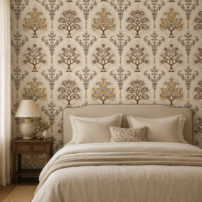 Taupe & Mustard Mughal Tree Wallpaper