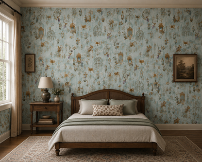 Sage Green Jharokha Palace Wallpaper