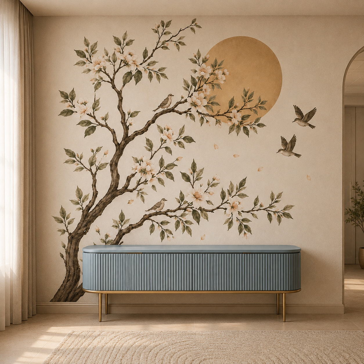 Cherry Blossom Moon Mural Wallpaper