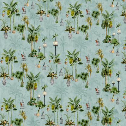 Seafoam Potted Palm Chinoiserie Wallpaper
