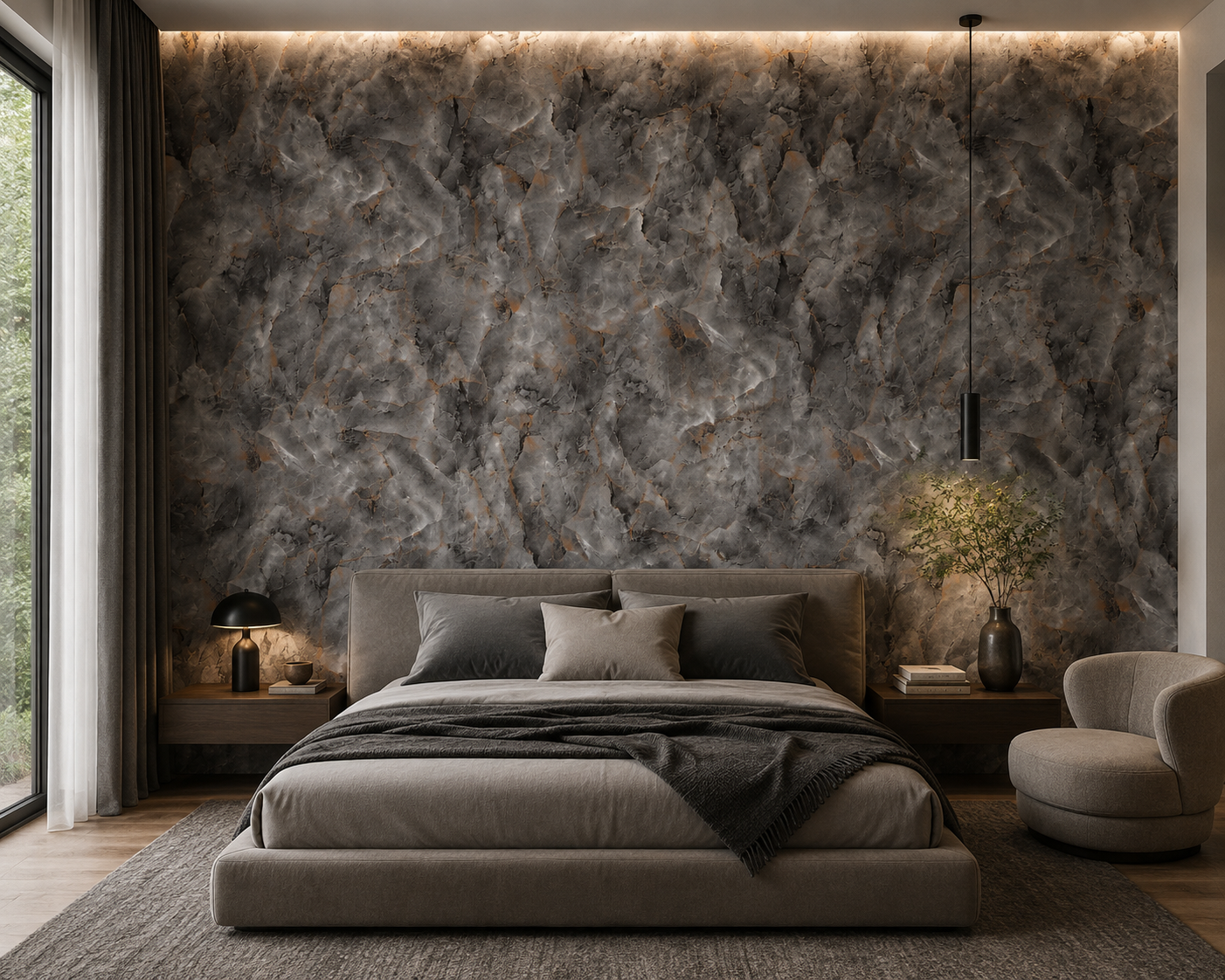Charcoal Amber Stone Texture Wallpaper