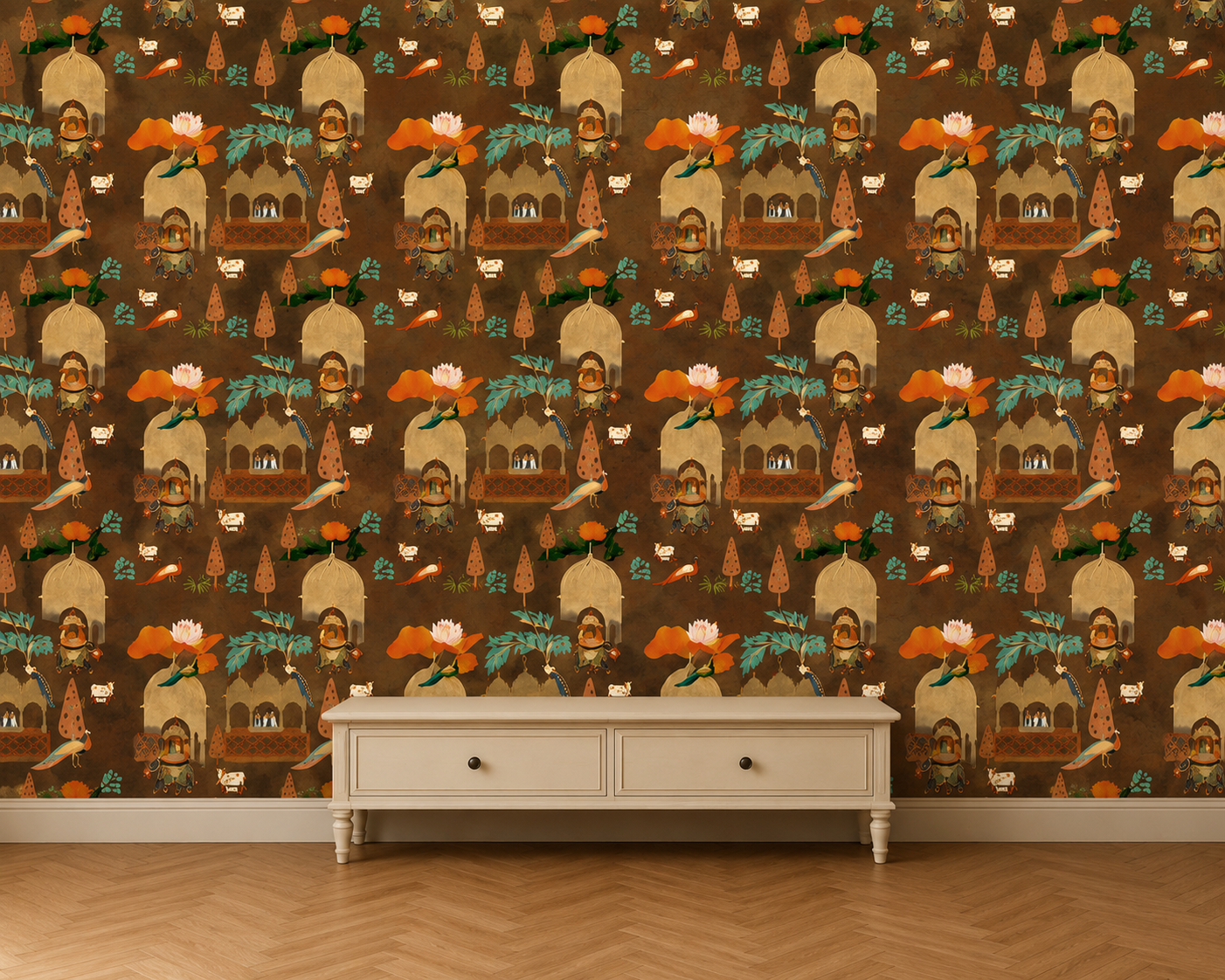 Chocolate Brown Royal Procession Wallpaper