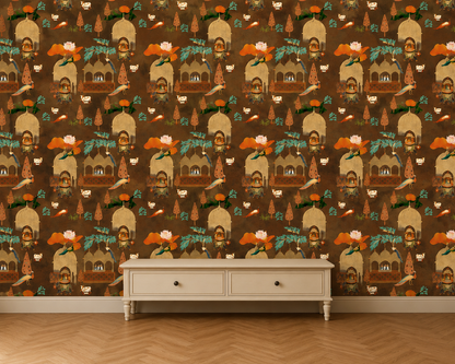 Chocolate Brown Royal Procession Wallpaper