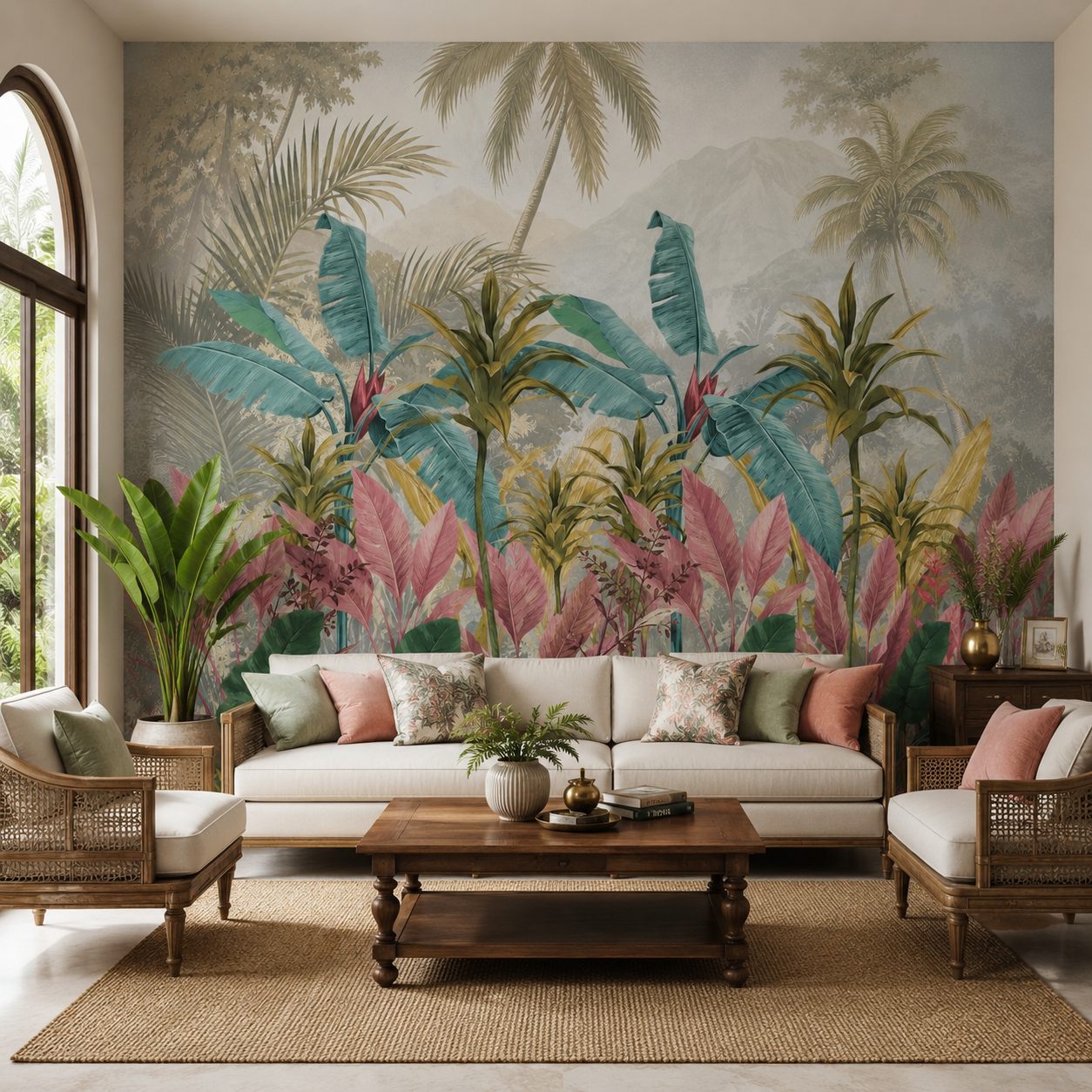 Tropical Jungle Mountain Mural Wallpaper