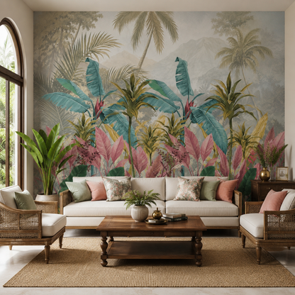 Tropical Jungle Mountain Mural Wallpaper