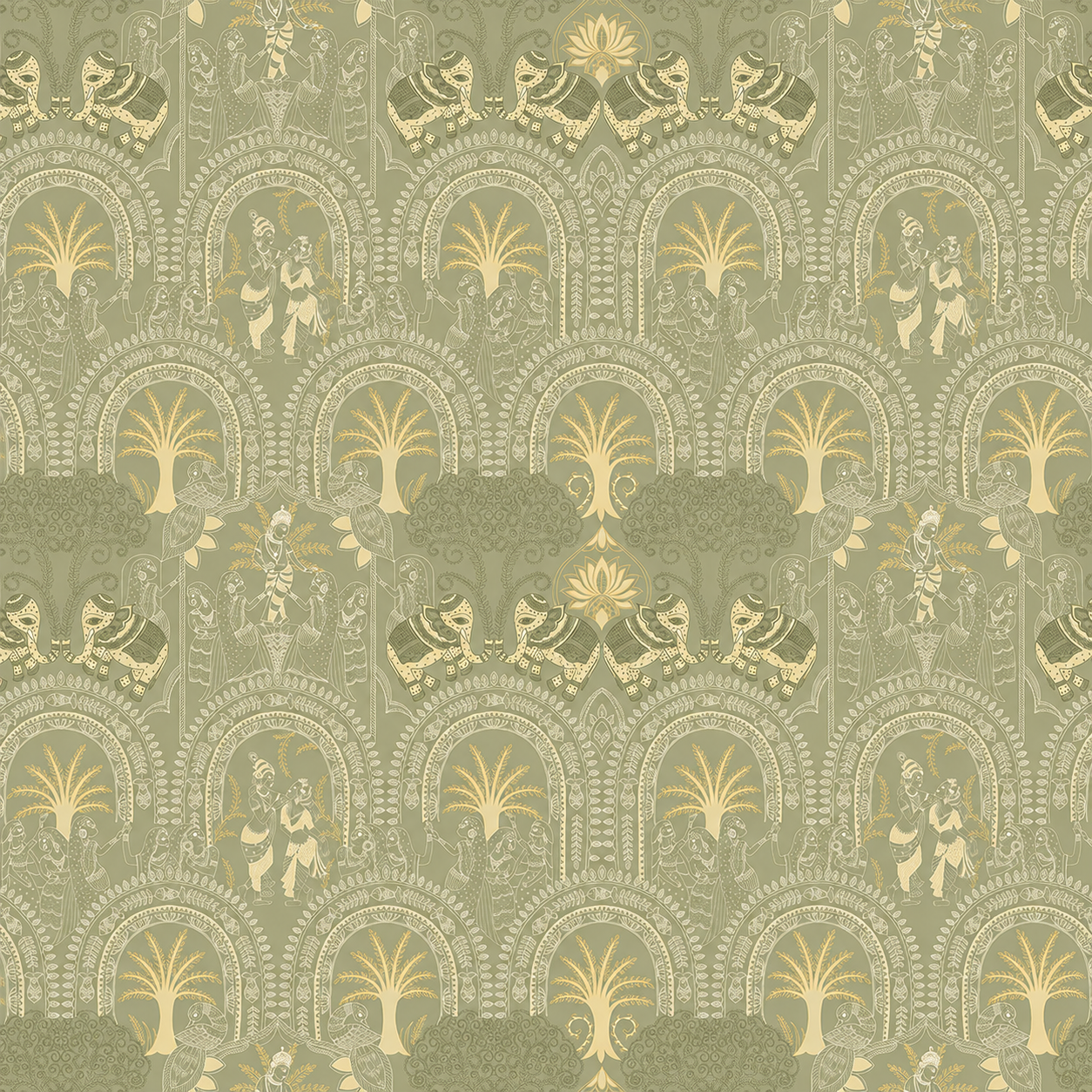 Sage Gold Rajasthani Elephant Wallpaper