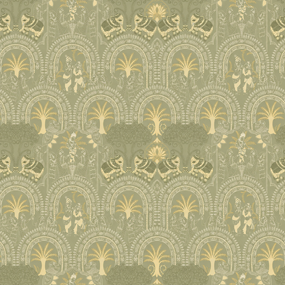 Sage Gold Rajasthani Elephant Wallpaper