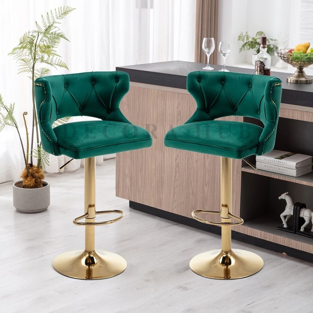 Luxury Emerald Green Velvet Bar Stool