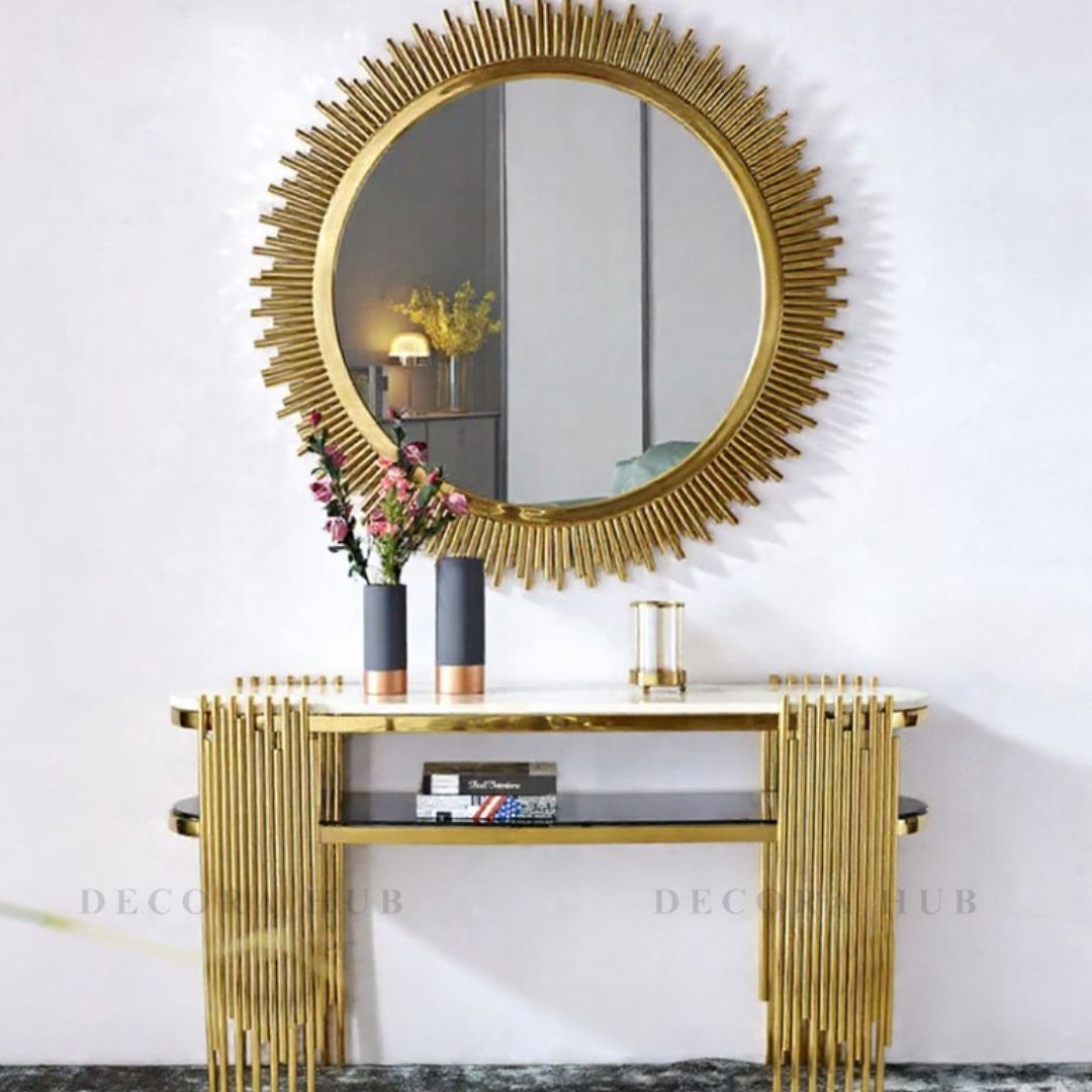 Decorative Console With Round Mirror