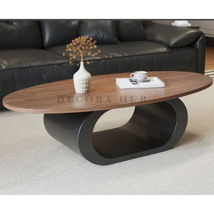 Oval Wooden and Metal Coffee Table for Living Room