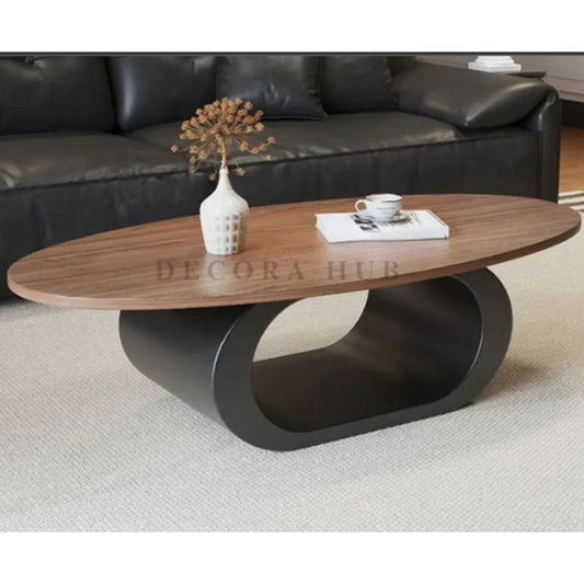 Oval Wooden and Metal Coffee Table for Living Room