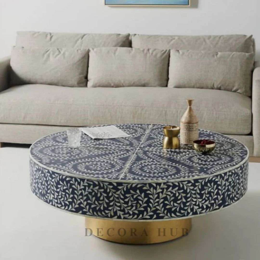 Moroccan Navy Floral Inlay Coffee Table