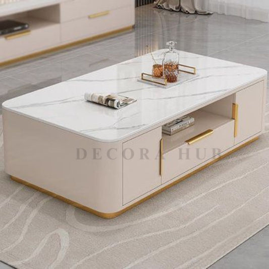 White Luxurious Centre Table With  Storage For Living Room