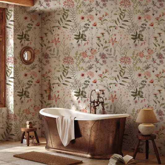 Little Floral with Grass Wallpaper