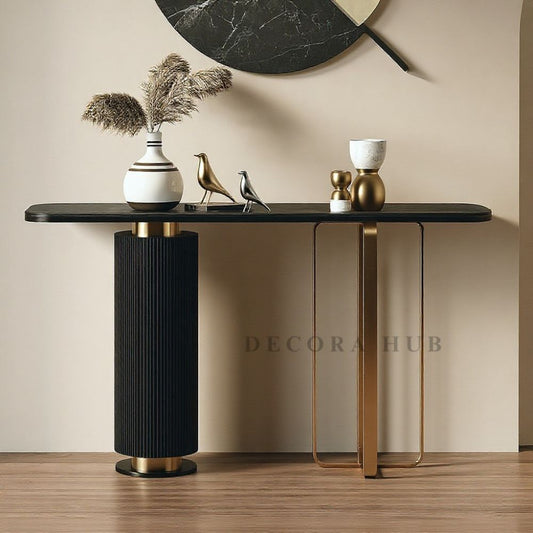 Decorahub Golden and Black Base Marble Console Table