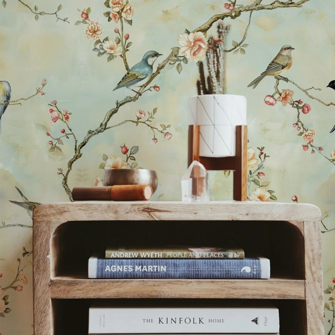 Elegant Bird and Floral Wallpaper