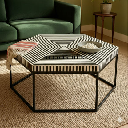 Moroccan Hexagon Black White Resin Inlay Coffee Table
