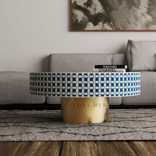 Moroccan Blue Geometric Inlay Coffee Table