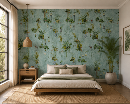 Seafoam Potted Palm Chinoiserie Wallpaper