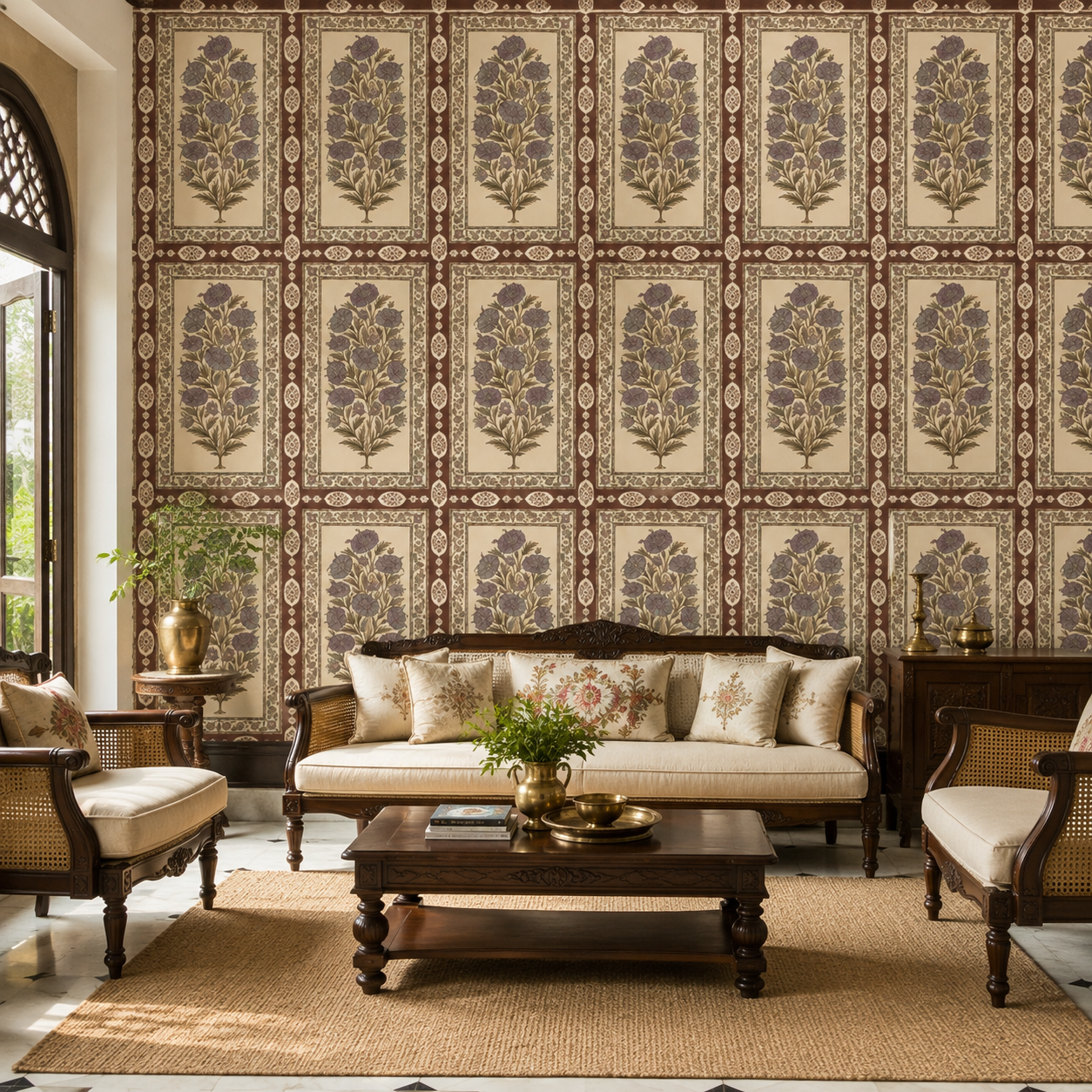 Ivory Framed Thistle Panel Wallpaper