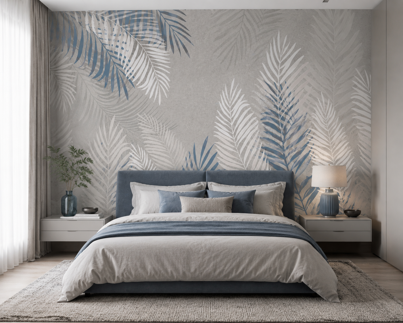 Concrete Grey Palm Frond Mural Wallpaper
