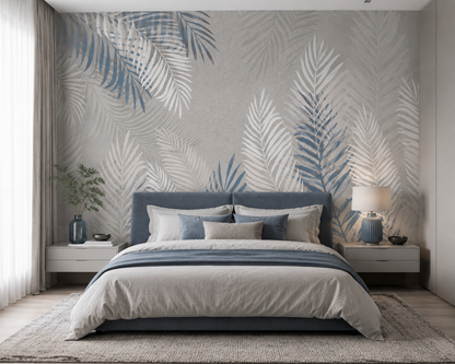 Concrete Grey Palm Frond Mural Wallpaper