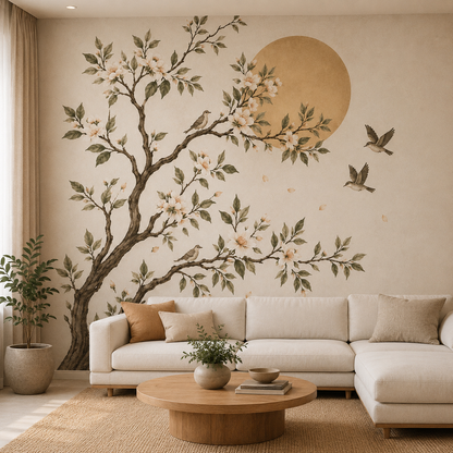 Cherry Blossom Moon Mural Wallpaper