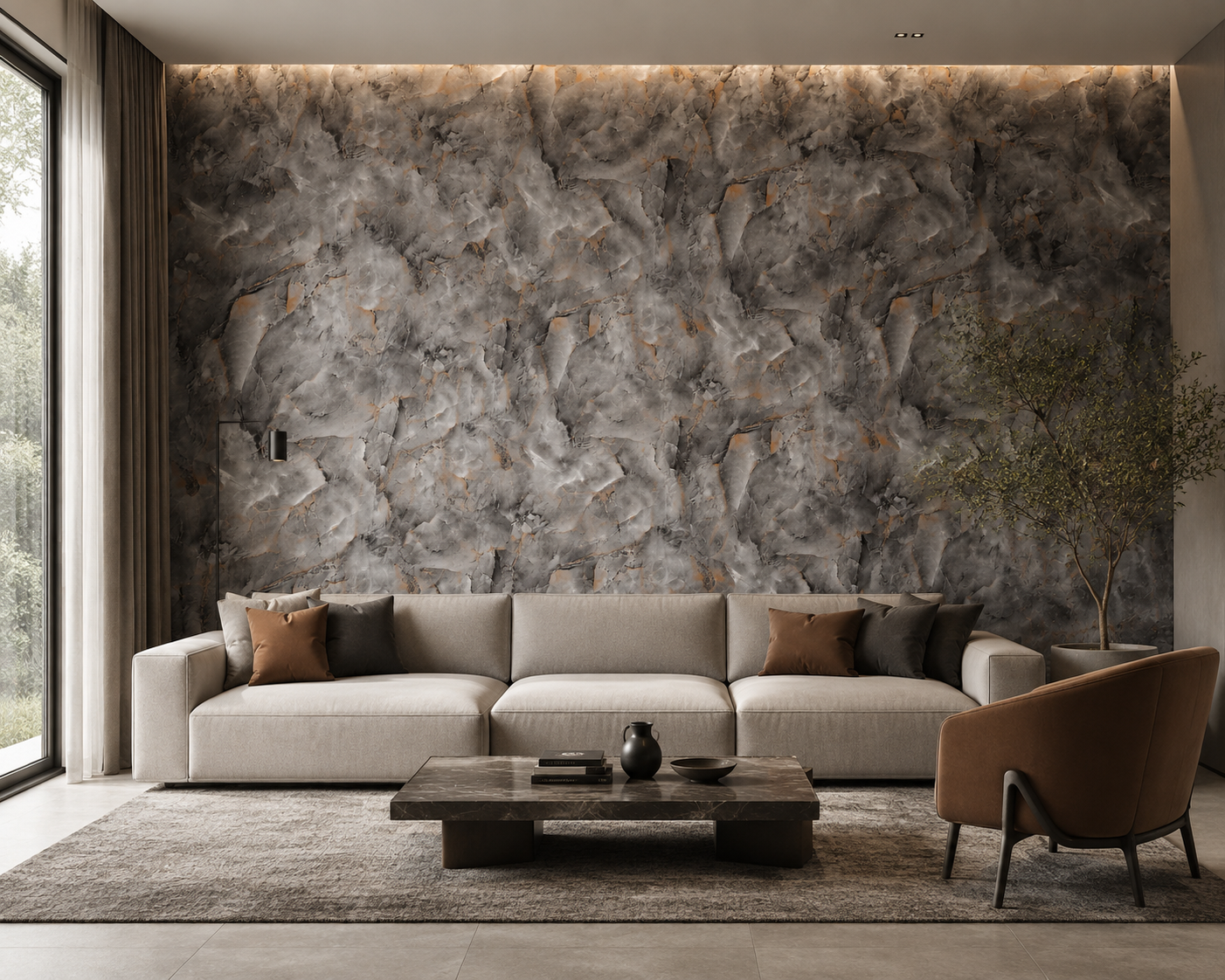 Charcoal Amber Stone Texture Wallpaper